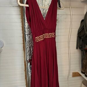 Burgundy Dress with Gold Embellished Waist Made in Greece